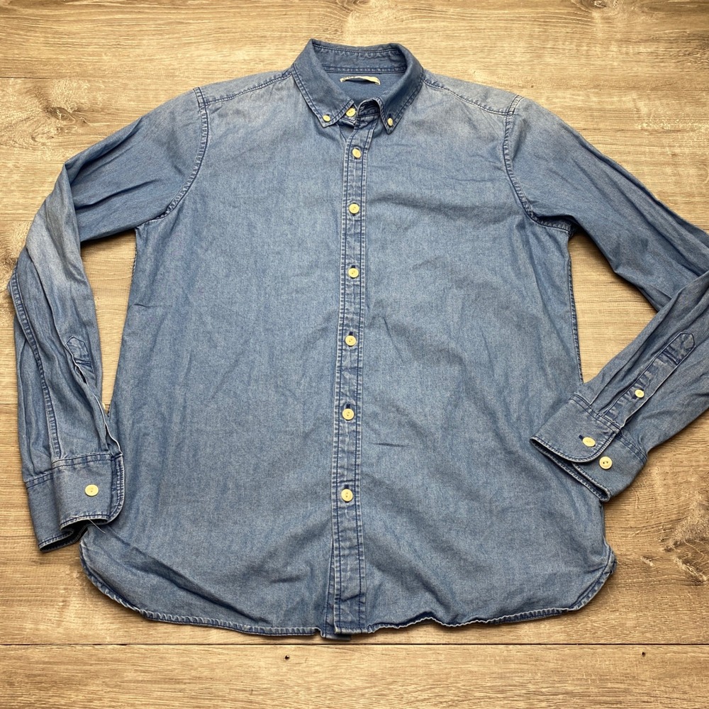O.N.S Mens Denim Button Down Shirt Small Blue Cotton Long Sleeve Casual